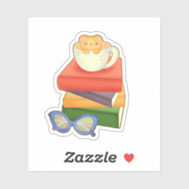 Pegatina Pila De Libros Y Oso De Té