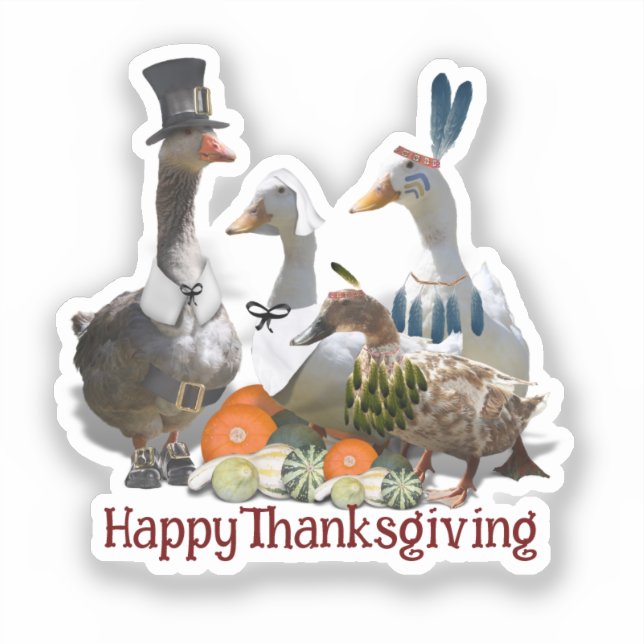 Pegatina Pilgrim Goose Ducks Thanksgiving  (Anverso)
