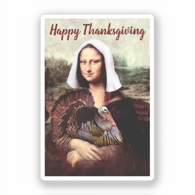 Pegatina Pilgrim Mona Lisa Thanksgiving  (Anverso)