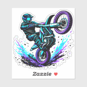 Pegatina Piloto de Motocross Haciendo Caballito en Movimien