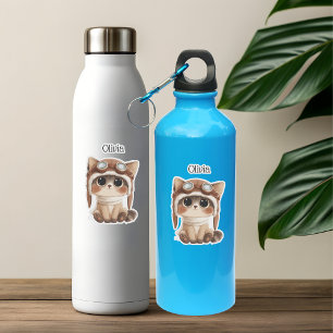 Pegatina Piloto gato Mamá gato acuarela personalizada diver