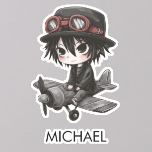Pegatina Piloto gótico chico vuela avión Anime personalizad