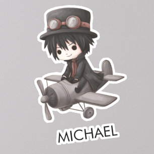 Pegatina Piloto gótico chico vuela avión Anime personalizad