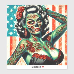 Pegatina Pin-up zombie estadounidense