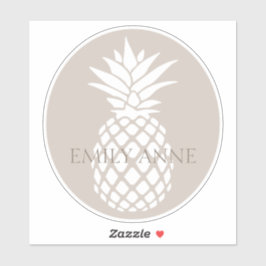 Pegatina Piña Blanca Elegante Personalizada sobre Beige