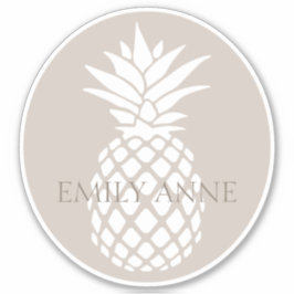 Pegatina Piña Blanca Elegante Personalizada sobre Beige