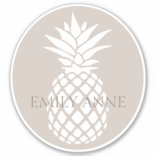 Pegatina Piña Blanca Elegante Personalizada sobre Beige