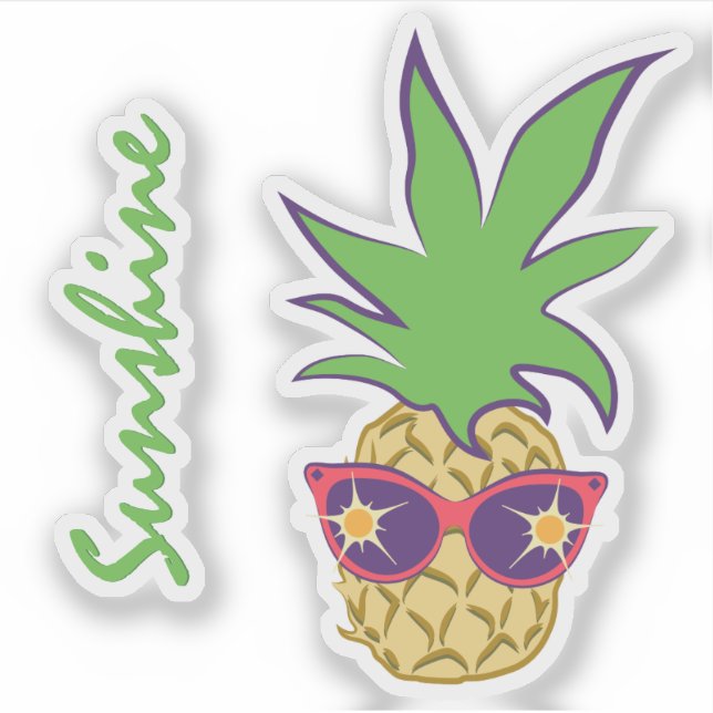 Pegatina Piña con Personalizado de gafas de sol rojas Texto (Anverso)