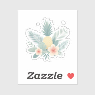 Pegatina Piña floral y Hawaiana