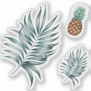 Pegatina Piña Frutas tropicales y hoja pintura acuarela