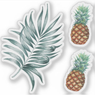 Pegatina Piña Frutas tropicales y hoja pintura acuarela