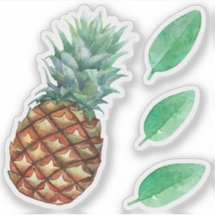 Pegatina Piña Frutas tropicales y hoja pintura acuarela