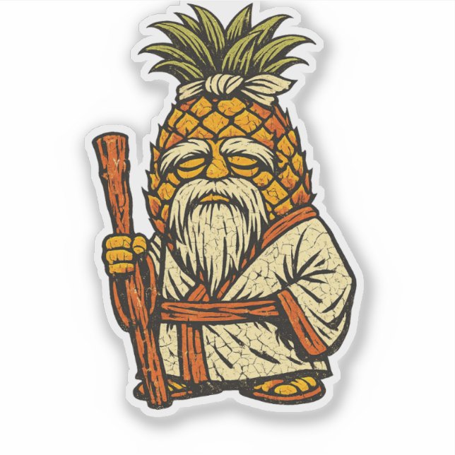 Pegatina Pineapple Sensei — Funny Fruit Wise Master Vintage (Anverso)