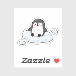 Pegatina Pingüino Adorable Sentado Sobre Témpano de Hielo