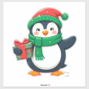 Pegatina Pingüino Adorable Vestido para Navidad
