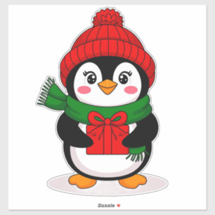 Pegatina Pingüino Adorable Vestido para Navidad