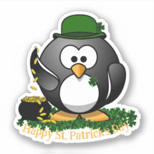 Pegatina Pinguino Afortunado Día de San Patricio