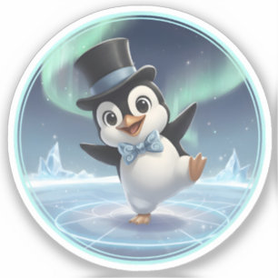 Pegatina Pingüino Bailando Bajo la Aurora Boreal