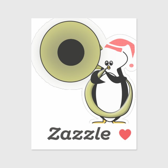 Pegatina Pingüino bebé con Tuba (Hoja)