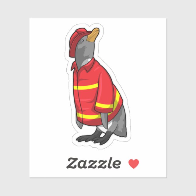Pegatina Pingüino como bombero con casco (Hoja)