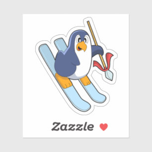 Pegatina Pingüino como esquiador con esquí
