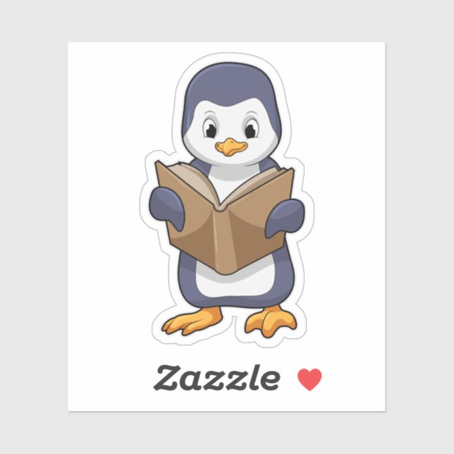 Pegatina Pingüino como friki con libro (Hoja)