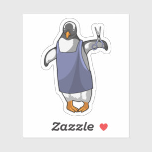 Pegatina Pingüino como peluquero con tijeras