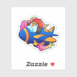 Pegatina Pingüino como piloto con avión