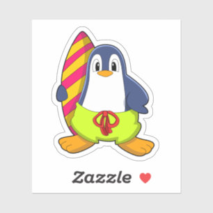 Pegatina Pingüino como surfista con tabla de surf