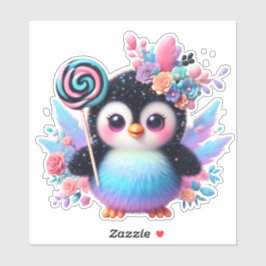 Pegatina Pingüino con cesta de flores