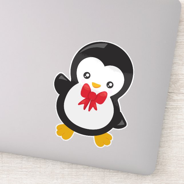 Pegatina Pingüino Con Tejido De Bow, Pingüino Cuto, Pingüin (Detalle)