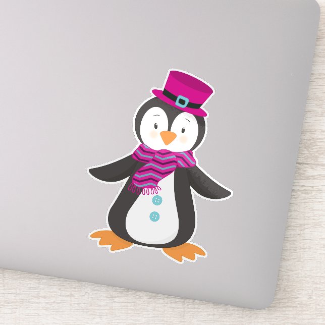 Pegatina Pingüino Cuesto, Pingüino Con Gorra, Pingüino Con  (Detalle)