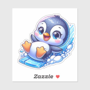 Pegatina Pinguino de dibujos animados lindo y feliz deslizá