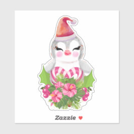 Pegatina Pingüino de Navidades burdos en Santa Hat