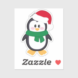 Pegatina Pingüino De Navidades Verdes Y Rojos