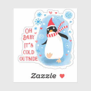 Pegatina Pingüino divertido y feliz de vacaciones en la nie