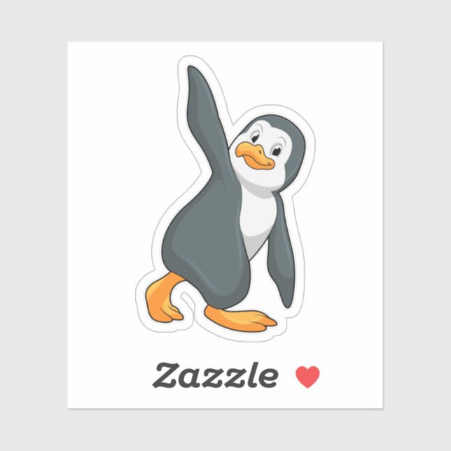 Pegatina Pingüino en ejercicio de Stretching de Yoga (Hoja)