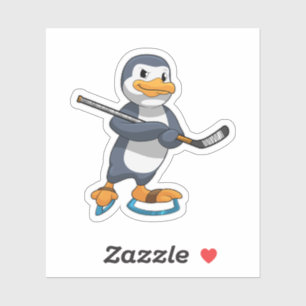 Pegatina Pingüino en hockey sobre hielo con bastón de hocke