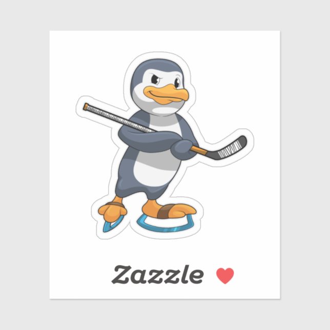 Pegatina Pingüino en hockey sobre hielo con bastón de hocke (Hoja)