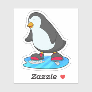 Pegatina Pingüino en patinaje sobre hielo con patines de hi