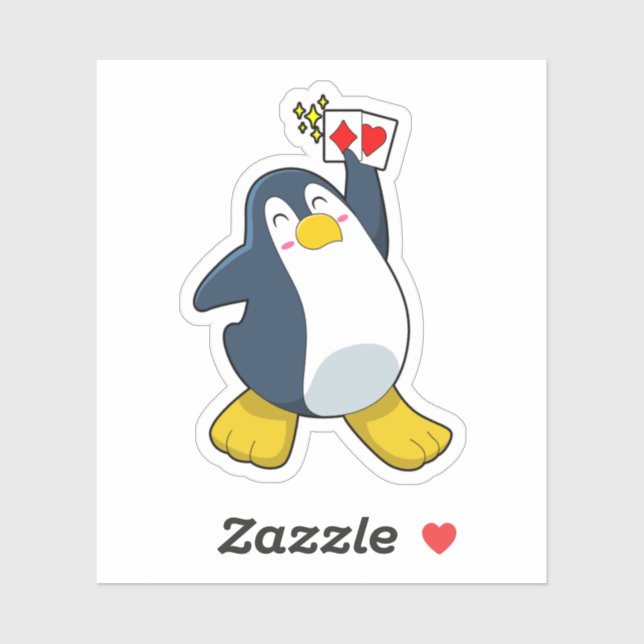 Pegatina Pingüino en Poker con tarjetas de póker (Hoja)