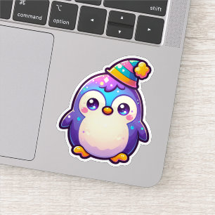 Pegatina Pingüino Fiesta adorable colorido con Gorra festiv