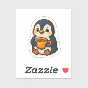 Pegatina Pingüino lindo con una taza de té
