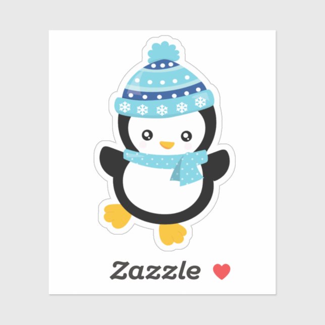 Pegatina Pingüino Lindo de Invierno  (Hoja)
