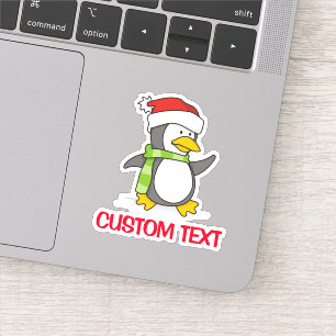 Pegatina Pingüino navidad caminando sobre la nieve