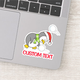 Pegatina Pingüino navidad recibiendo bola de nieve