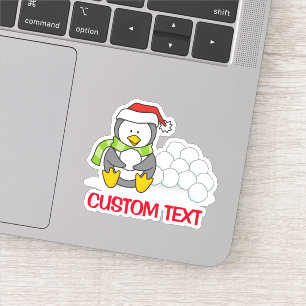 Pegatina Pingüino navidad sentado con bolas de nieve