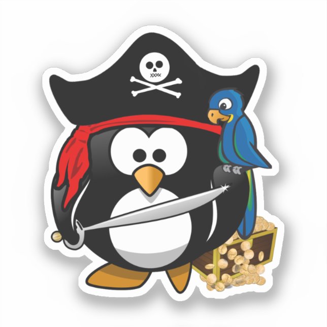 Pegatina Pingüino pirata lindo con loro (Anverso)