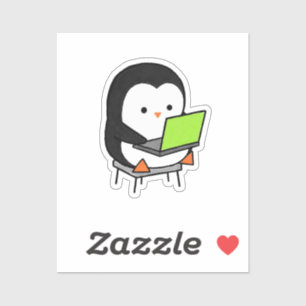 Pegatina Pingüino Programador Trabajando Duro Portátil