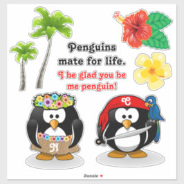 Pegatina Pingüinos Tropicales Pareja Hula Pirate Árboles de